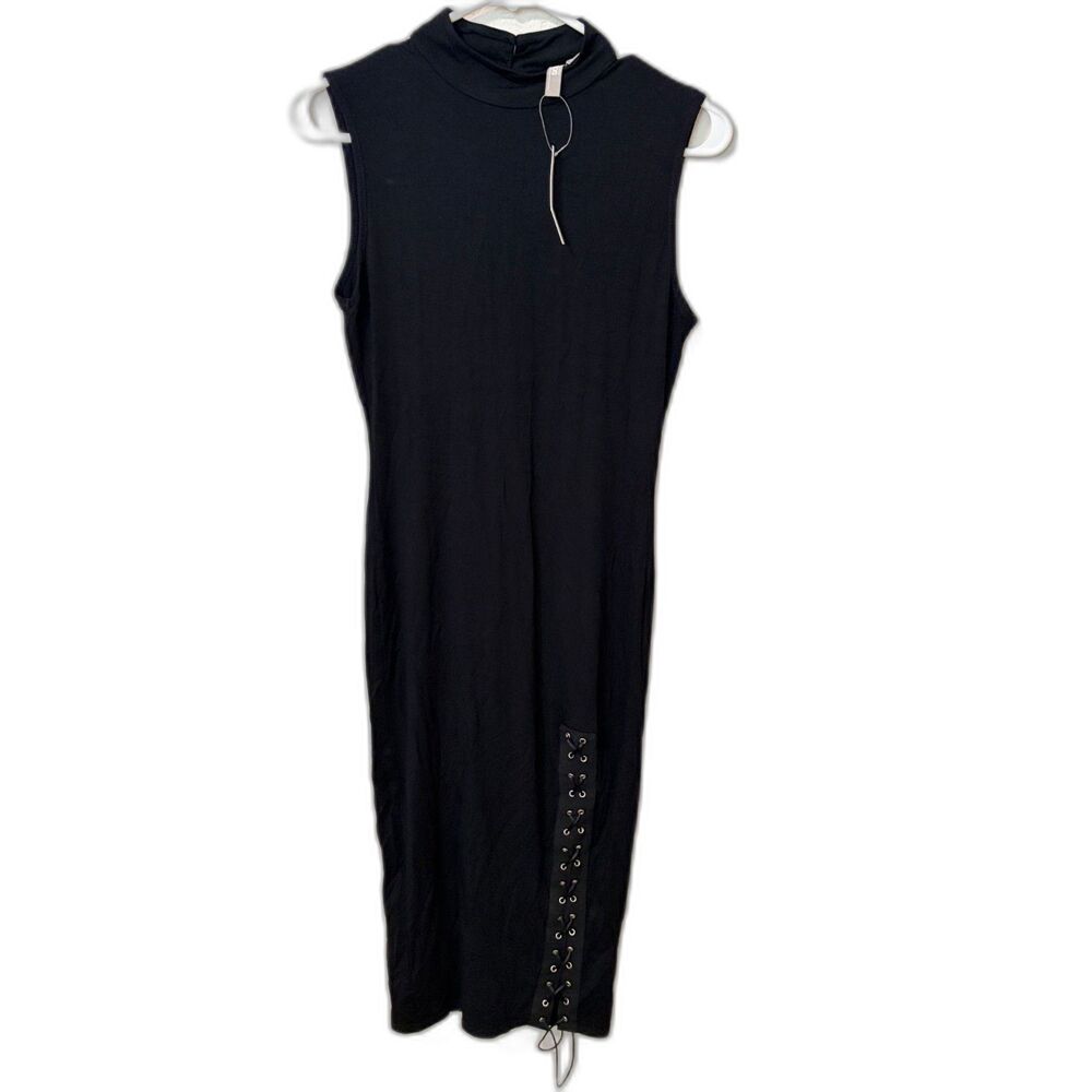 ASOS Maternity Black Bodycon Lace Up Slit Midi Dress Size US 4 NWT